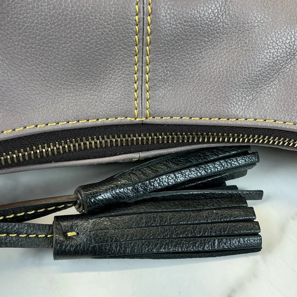 Dooney & Bourke Sophie Hobo Mushroom Taupe Black Leather Bag Tassels NWT‎